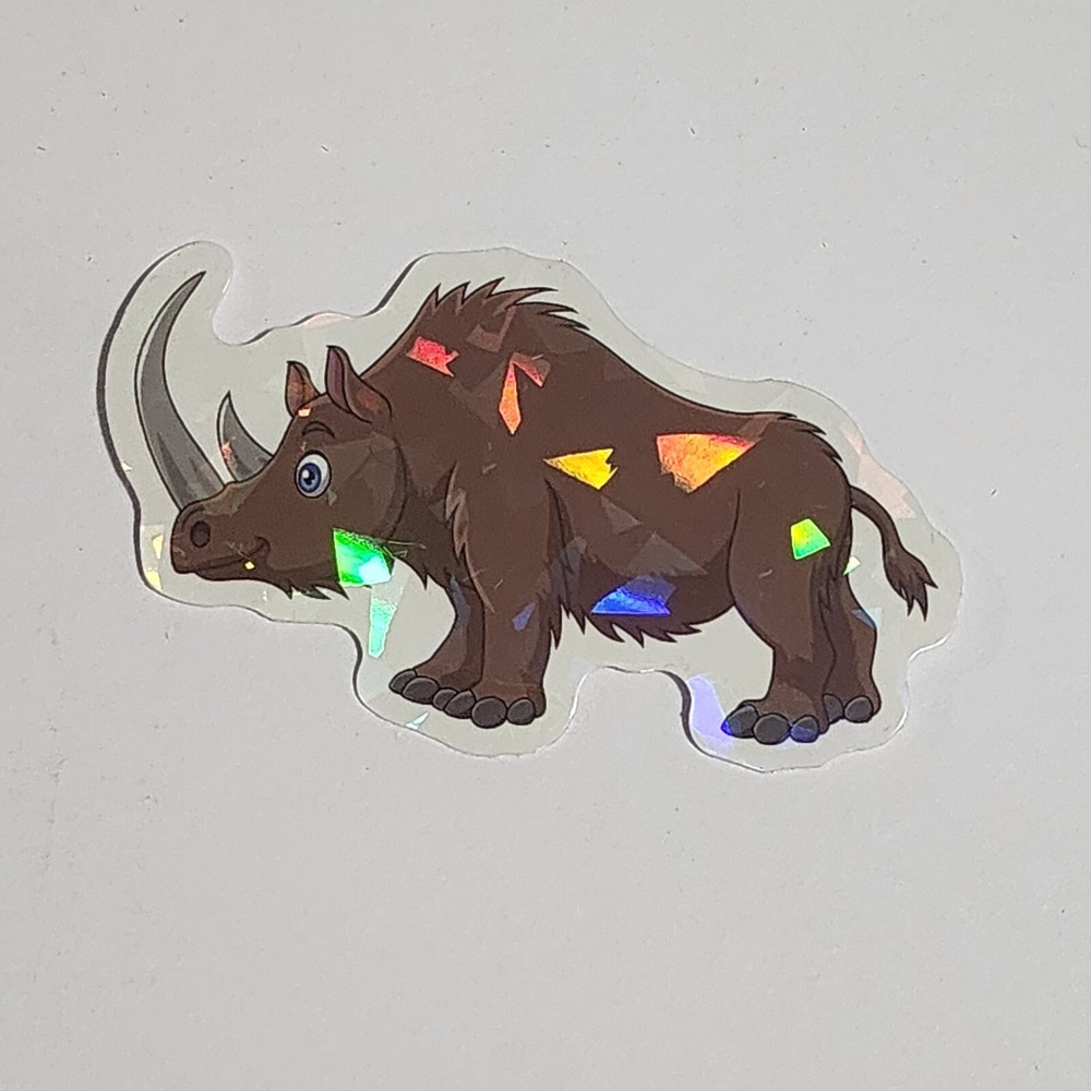 Woolly Rhinoceros Rhino Shiny Holographic Sticker Decal 2.75" New